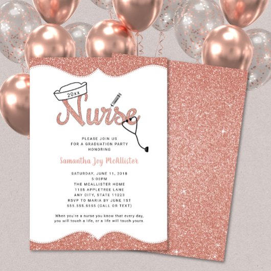 Invitation Soins infirmiers fête de graduation, rose parties 