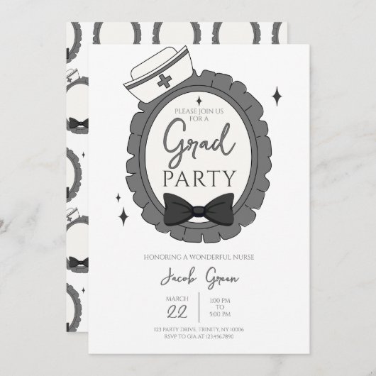 Invitation Soins infirmiers noirs (Devant / Derrière)