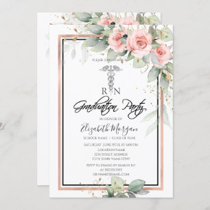 Invitation Soins infirmiers Roses Boho Parti de graduation