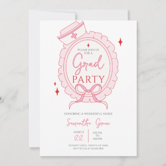 Invitation Soins infirmiers roses fête de graduation (Devant)