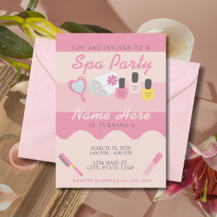 Invitation Soins personnels spas rose fête d'anniversaire