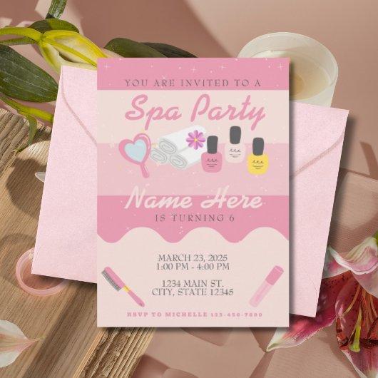 Invitation Soins personnels spas rose fête d'anniversaire