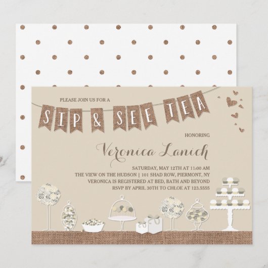 Invitation Soins sucrés| Russe| Sip & See Tea Baby shower (Devant / Derrière)
