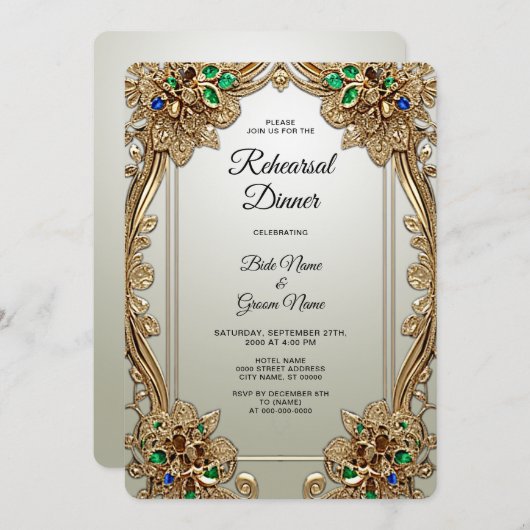 Invitation Soir Ornate Or Élégant (Devant / Derrière)