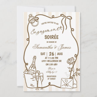 Invitation Soirée de fiançailles manuscrite doodle beige