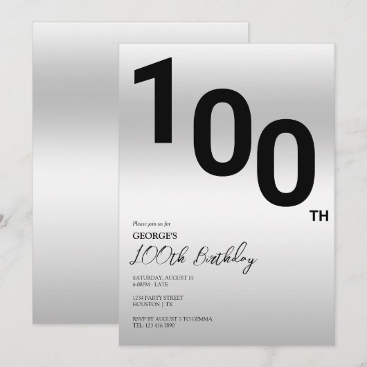 Invitation Soirée 100e anniversaire (Devant / Derrière)