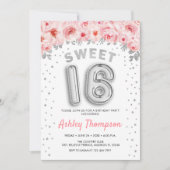 Invitation Soirée 16 Anniversaire - Ballons d'argent rose (Devant)