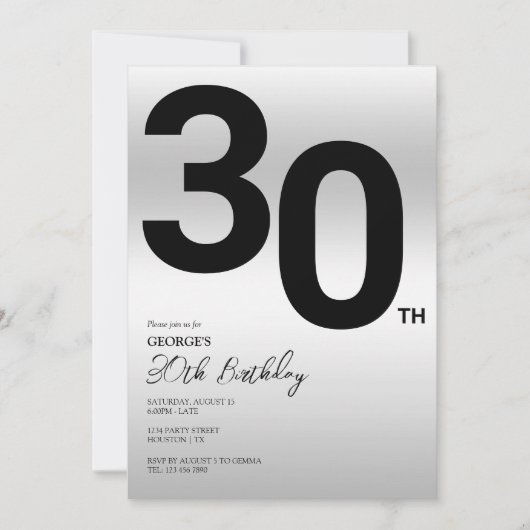 Invitation Soirée 30e anniversaire stylish (Devant)