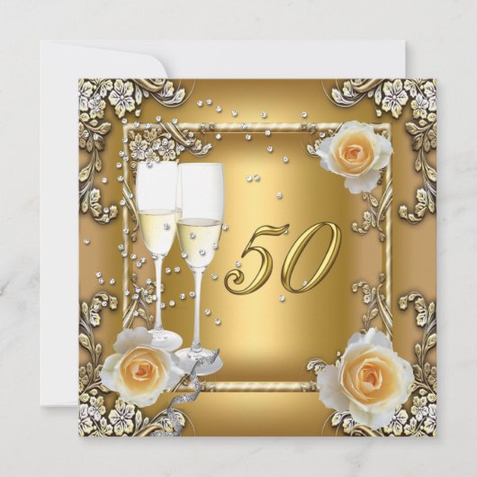 Invitation Soirée 50e anniversaire de l'Elégant Gold Mariage (Devant)