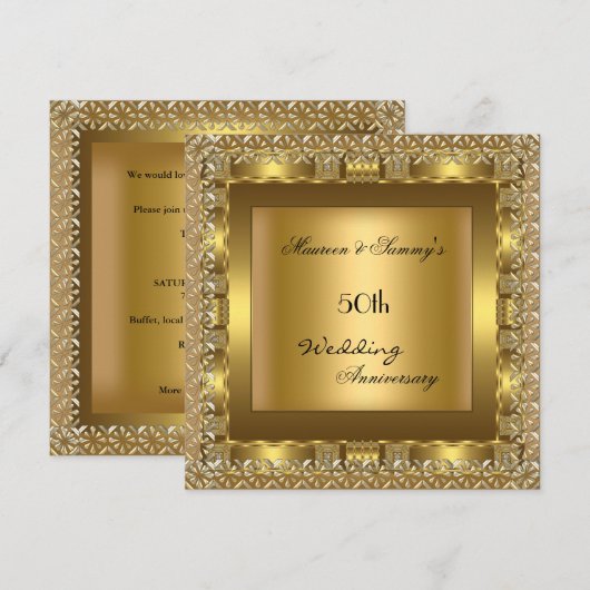 Invitation Soirée 50e anniversaire de l'Elégant Gold Mariage (Devant / Derrière)