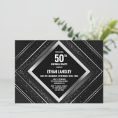Invitation Soirée 50e anniversaire en argent noir élégant (Debout devant)