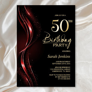 Invitation Soirée 50e anniversaire noir et rouge élégant
