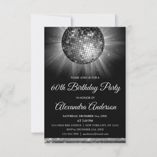 Invitation Soirée 60e anniversaire Silver Disco Ball (Devant)