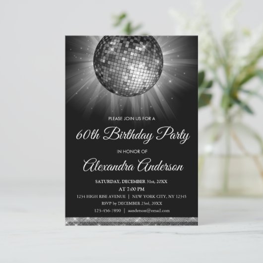 Invitation Soirée 60e anniversaire Silver Disco Ball (Debout devant)