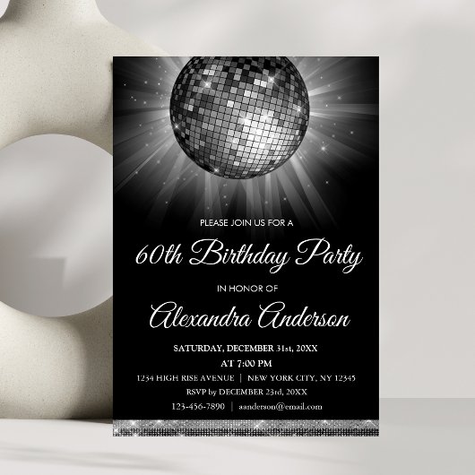 Invitation Soirée 60e anniversaire Silver Disco Ball