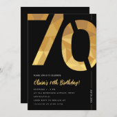 Invitation Soirée 70e anniversaire noir et or élégant (Devant / Derrière)