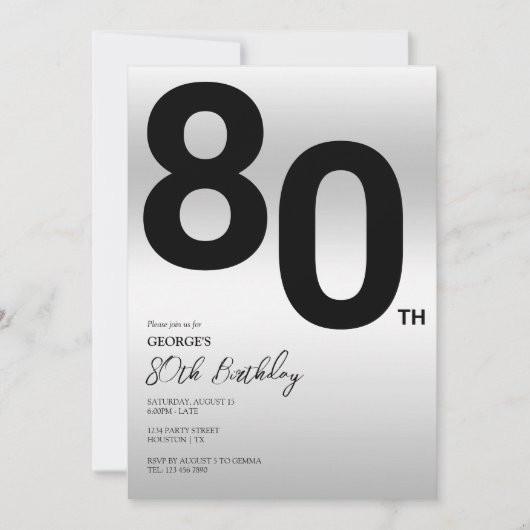 Invitation Soirée 80e anniversaire stylish (Devant)