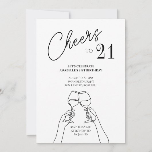 Invitation Soirée à 21 ans chic moderne (Devant)