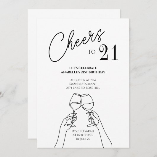 Invitation Soirée à 21 ans chic moderne (Devant / Derrière)