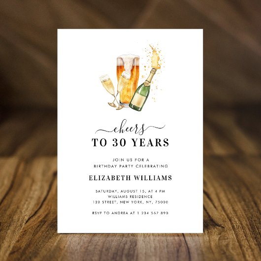 Invitation Soirée à 30 ans Thème de la bière 30e fête d'anniv