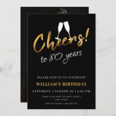 Invitation Soirée à 80 ans d'or Noir Adulte photo d'anniversa (Devant / Derrière)