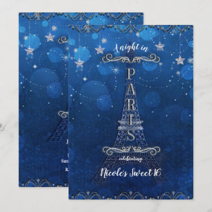 Invitation Soirée à Paris sous les étoiles Fête Bleue Argenté