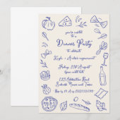 Invitation Soirée à thème italien aux dessins faits à la main (Devant / Derrière)