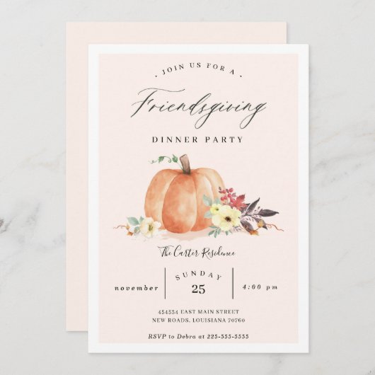 Invitation Soirée Amicale citrouille (Devant / Derrière)