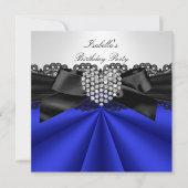 Invitation Soirée Anniversaire Bleu Noir Blanc Diamant (Devant)