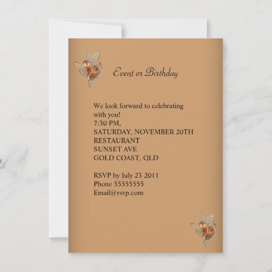 Invitation Soirée Anniversaire Caramel Beige Or (Dos)