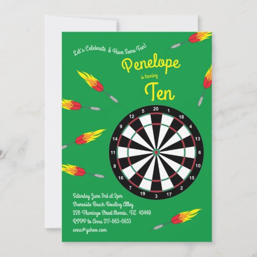Invitation Soirée Anniversaire de enfant Cible de flechettes (Devant)
