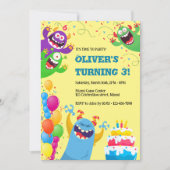 Invitation Soirée Anniversaire de enfant des mignons monstres (Devant)