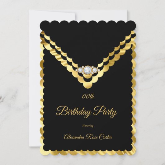 Invitation Soirée Anniversaire Gold Black Diamond (Devant)