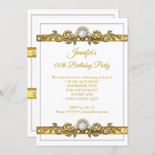 Invitation Soirée Anniversaire Gold White Diamond