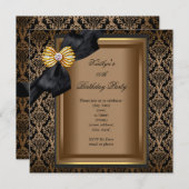 Invitation Soirée Anniversaire Noir Damas Café Or (Devant / Derrière)