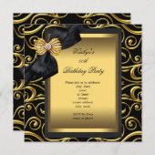 Invitation Soirée Anniversaire Noir Damas Or (Devant / Derrière)