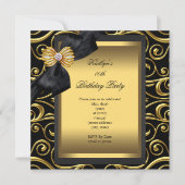 Invitation Soirée Anniversaire Noir Damas Or (Devant)