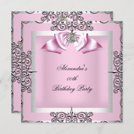 Invitation Soirée Anniversaire Pretty Rose (Devant / Derrière)