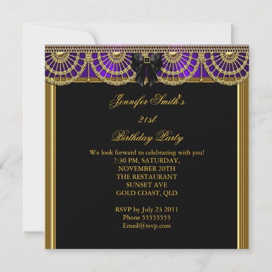 Invitation Soirée Anniversaire Purple Black Gold (Devant)