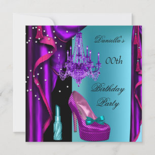 Invitation Soirée Anniversaire Purple Turquoise Black Lipstic