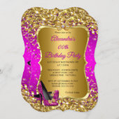 Invitation Soirée Anniversaire Rose Magenta Or talon haut (Devant / Derrière)