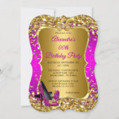 Invitation Soirée Anniversaire Rose Magenta Or talon haut (Devant)