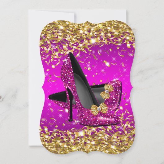 Invitation Soirée Anniversaire Rose Magenta Or talon haut (Dos)