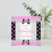 Invitation Soirée Anniversaire Rose Noir Blanc Polka (Debout devant)