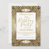 Invitation Soirée Anniversaire Soirée Or Bronze Beige Diamant (Devant)