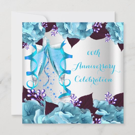 Invitation Soirée Anniversaire Turquoise Bleu pourpre (Devant)