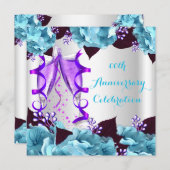 Invitation Soirée Anniversaire Turquoise Bleu pourpre 2 (Devant / Derrière)
