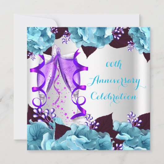 Invitation Soirée Anniversaire Turquoise Bleu pourpre 2 (Devant)