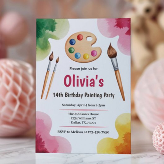 Invitation Soirée Art Party peinture Anniversaire