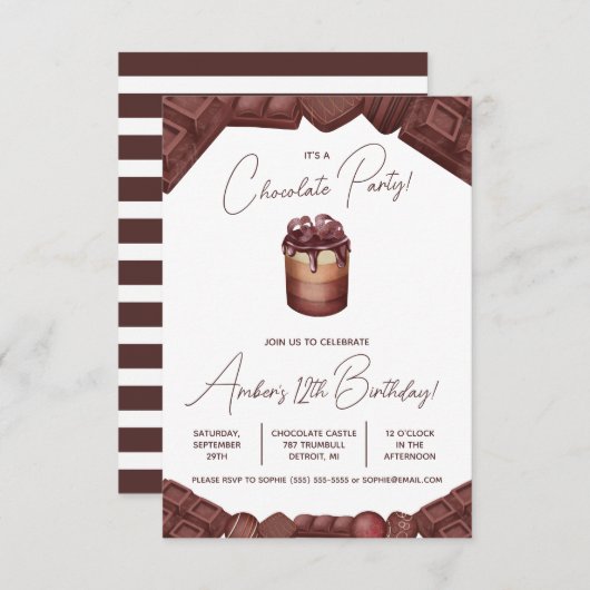 Invitation Soirée au chocolat, Décès par fête d'anniversaire (Devant / Derrière)